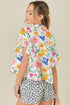 Floral Print Boxy Fit Ruffle Sleeve V Neck Blouse