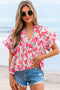 Floral Print Boxy Fit Ruffle Sleeve V Neck Blouse