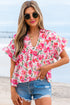 Floral Print Boxy Fit Ruffle Sleeve V Neck Blouse