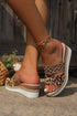 Floral Print Braided Strap Wedge Heel Slippers