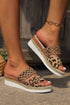 Floral Print Braided Strap Wedge Heel Slippers