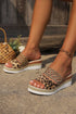 Floral Print Braided Strap Wedge Heel Slippers