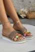 Floral Print Braided Strap Wedge Heel Slippers
