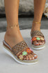 Floral Print Braided Strap Wedge Heel Slippers