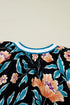 Floral Print Bubble Sleeve Buttoned Notched Neck Blouse