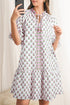 Floral Print Bubble Sleeve Neck Tie Ruffled Dress