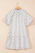 Floral Print Bubble Sleeve Neck Tie Ruffled Dress