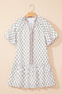 Floral Print Bubble Sleeve Neck Tie Ruffled Dress