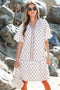Floral Print Bubble Sleeve Neck Tie Ruffled Dress