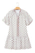 Floral Print Bubble Sleeve Neck Tie Ruffled Dress