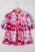 Floral Print Bubble Sleeve Pleated Button Up Shirt