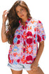 Floral Print Bubble Sleeve Pleated Button Up Shirt