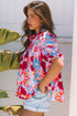 Floral Print Bubble Sleeve Pleated Button Up Shirt