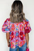 Floral Print Bubble Sleeve Pleated Button Up Shirt