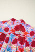 Floral Print Bubble Sleeve Pleated Button Up Shirt