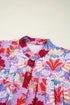 Floral Print Bubble Sleeve Pleated Button Up Shirt