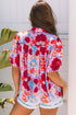 Floral Print Bubble Sleeve Pleated Button Up Shirt