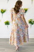 Floral Print Bubble Sleeve V Neck Flared Maxi Dress