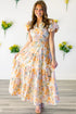 Floral Print Bubble Sleeve V Neck Flared Maxi Dress