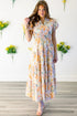 Floral Print Bubble Sleeve V Neck Flared Maxi Dress