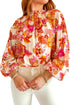 Floral Print Button Detail Keyhole Puff Sleeve Blouse