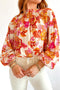 Floral Print Button Detail Keyhole Puff Sleeve Blouse