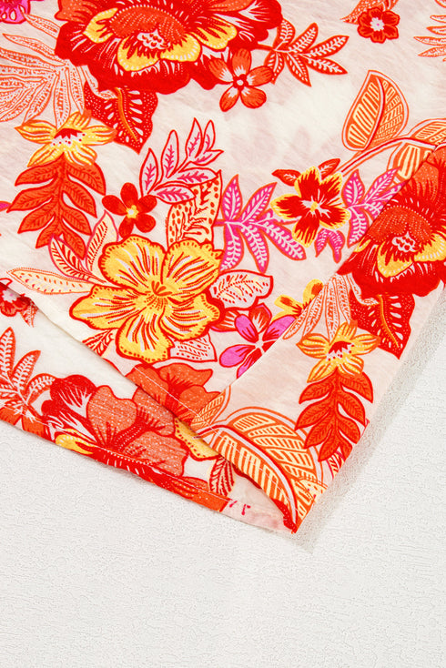 Floral Print Button Detail Keyhole Puff Sleeve Blouse