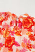 Floral Print Button Detail Keyhole Puff Sleeve Blouse