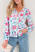 Floral Print Button Front Ladder Trim Woven Blouse