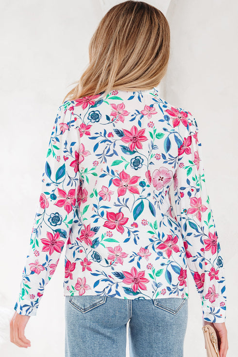Floral Print Button Front Ladder Trim Woven Blouse