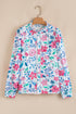 Floral Print Button Front Ladder Trim Woven Blouse