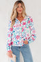 Floral Print Button Front Ladder Trim Woven Blouse