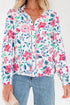 Floral Print Button Front Ladder Trim Woven Blouse