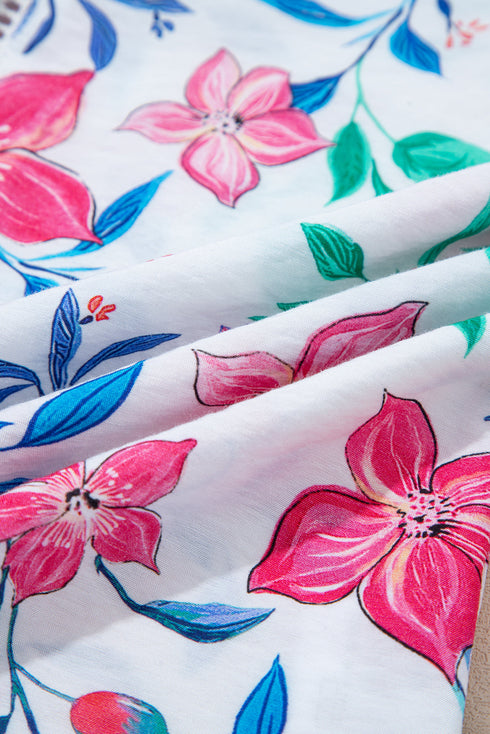Floral Print Button Front Ladder Trim Woven Blouse