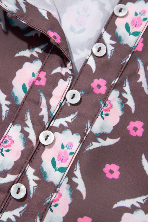 Floral Print Button Front Ruffle Hem Midi Dress
