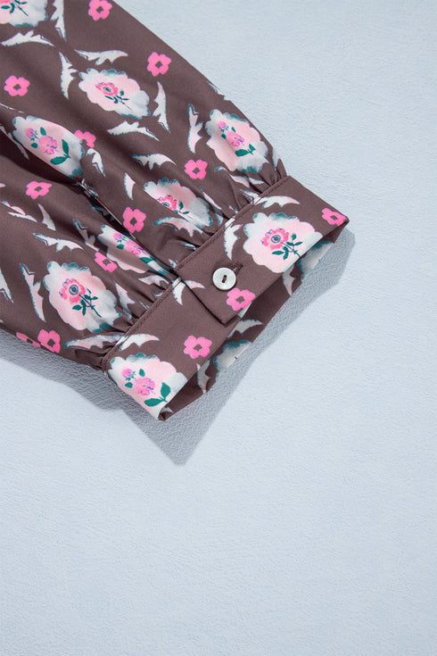 Floral Print Button Front Ruffle Hem Midi Dress