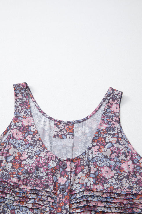 Floral Print Button Front Sleeveless Woven Tank