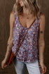 Floral Print Button Front Sleeveless Woven Tank