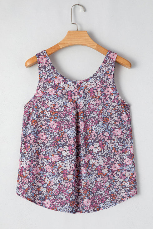 Floral Print Button Front Sleeveless Woven Tank