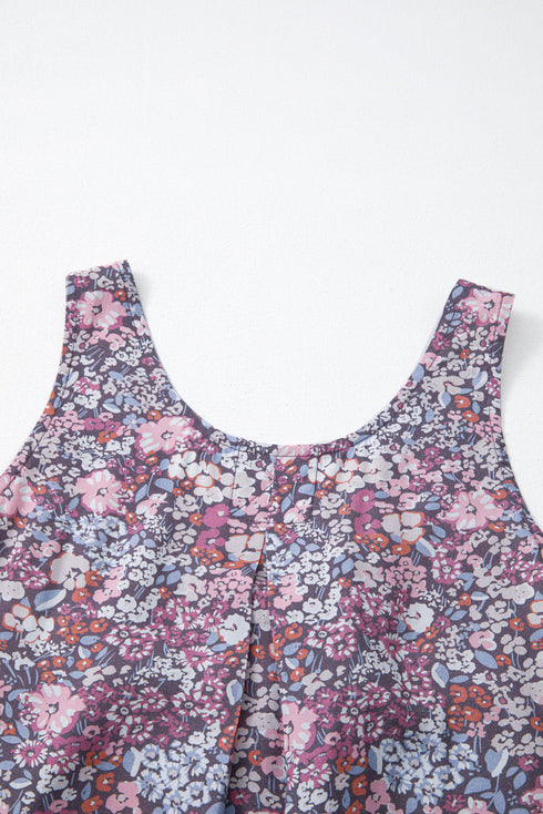 Floral Print Button Front Sleeveless Woven Tank