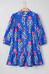 Floral Print Button Puff Sleeve Ruffle Hem Dress