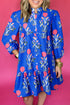 Floral Print Button Puff Sleeve Ruffle Hem Dress