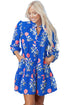Floral Print Button Puff Sleeve Ruffle Hem Dress