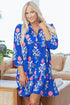 Floral Print Button Puff Sleeve Ruffle Hem Dress