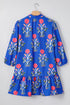 Floral Print Button Puff Sleeve Ruffle Hem Dress