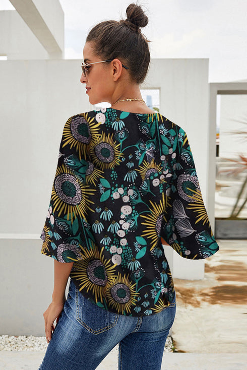Floral Print Button Tie Top