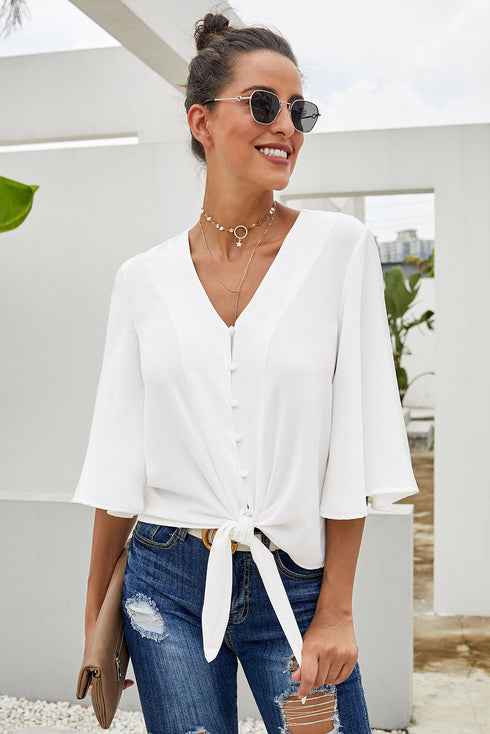 Floral Print Button Tie Top