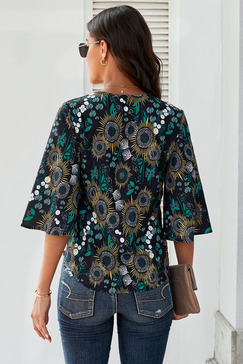 Floral Print Button Tie Top