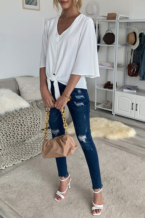 Floral Print Button Tie Top