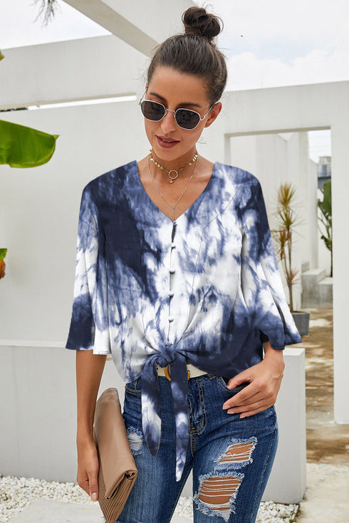 Floral Print Button Tie Top